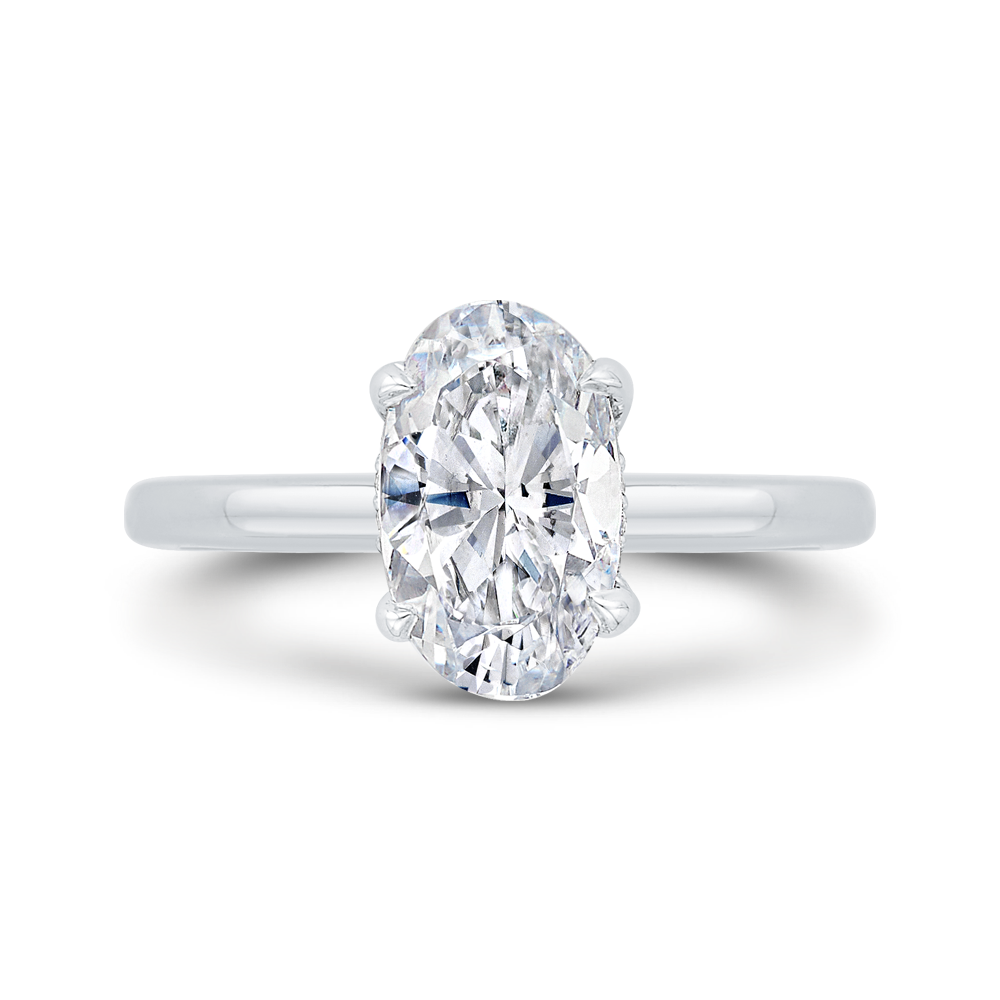 14K White Gold Oval Cut Diamond Solitaire Engagement Ring (Semi-Mount)