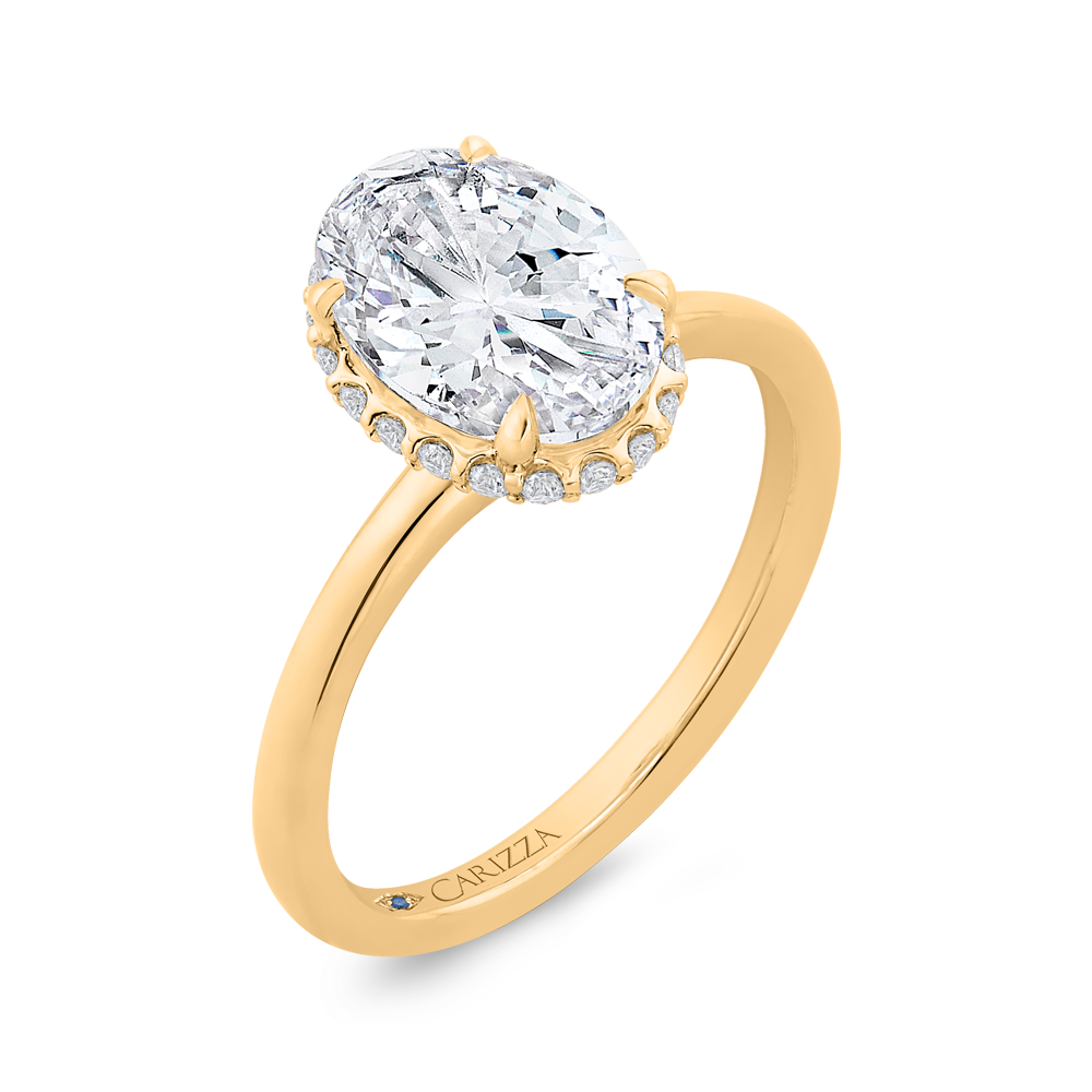 14K Yellow Gold Oval Cut Diamond Solitaire Engagement Ring (Semi-Mount)