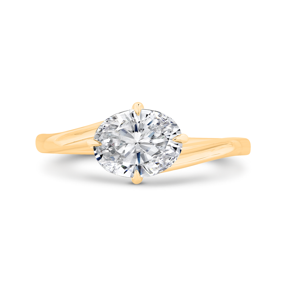 14K Yellow Gold Oval Cut Diamond Solitaire Engagement Ring (Semi-Mount)