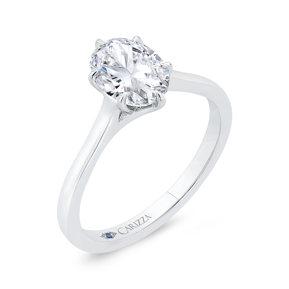 14K White Gold Oval Cut Diamond Solitaire Engagement Ring (Semi-Mount)