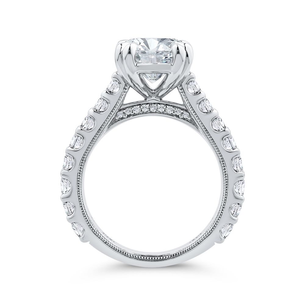 14K White Gold Oval Cut Diamond 3/4 Run Engagement Ring (Semi-Mount)