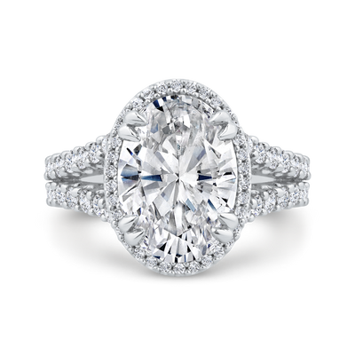14K White Gold Oval Cut Diamond Engagement Ring with Split Shank (Semi-Mount)