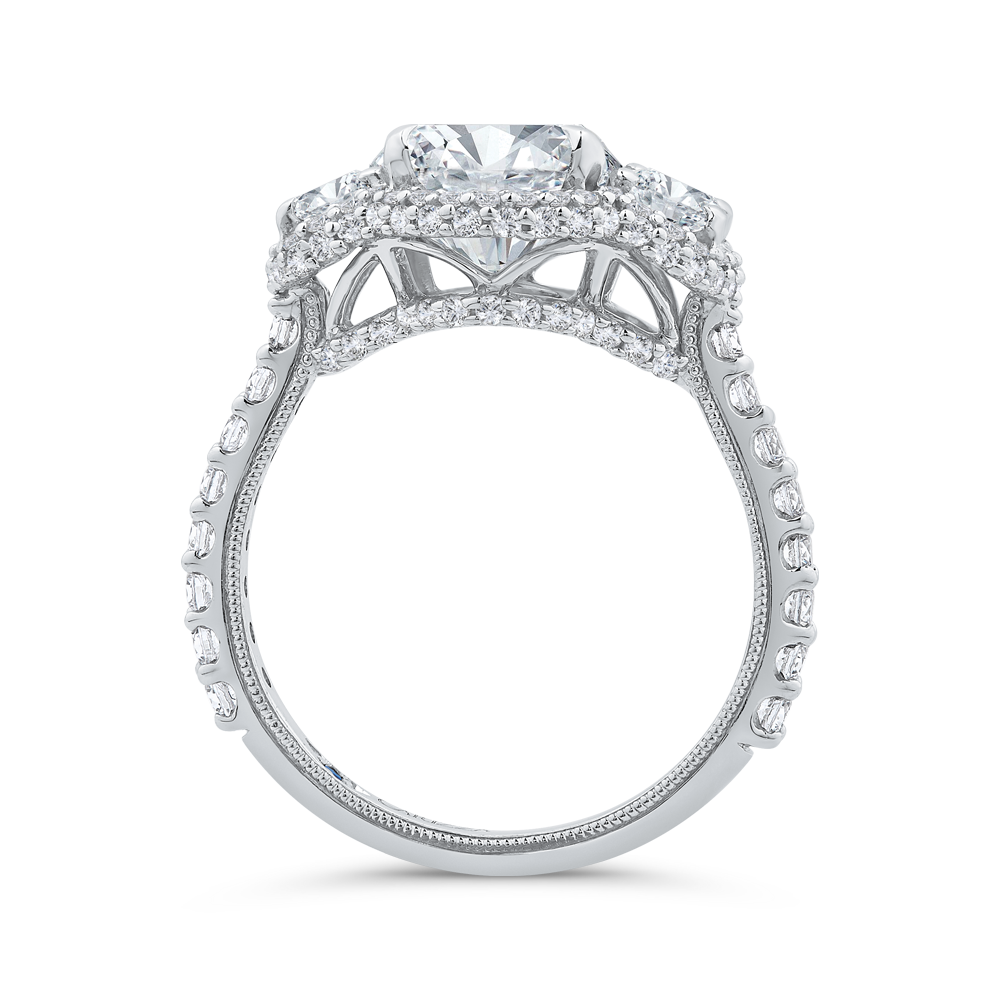 14K White Gold Three Stone Plus Round Diamond Engagement Ring (Semi-Mount)
