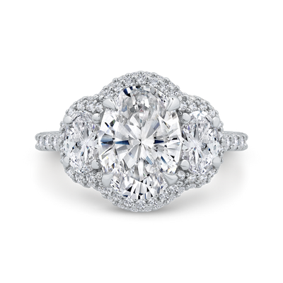 14K White Gold Three Stone Plus Round Diamond Engagement Ring (Semi-Mount)