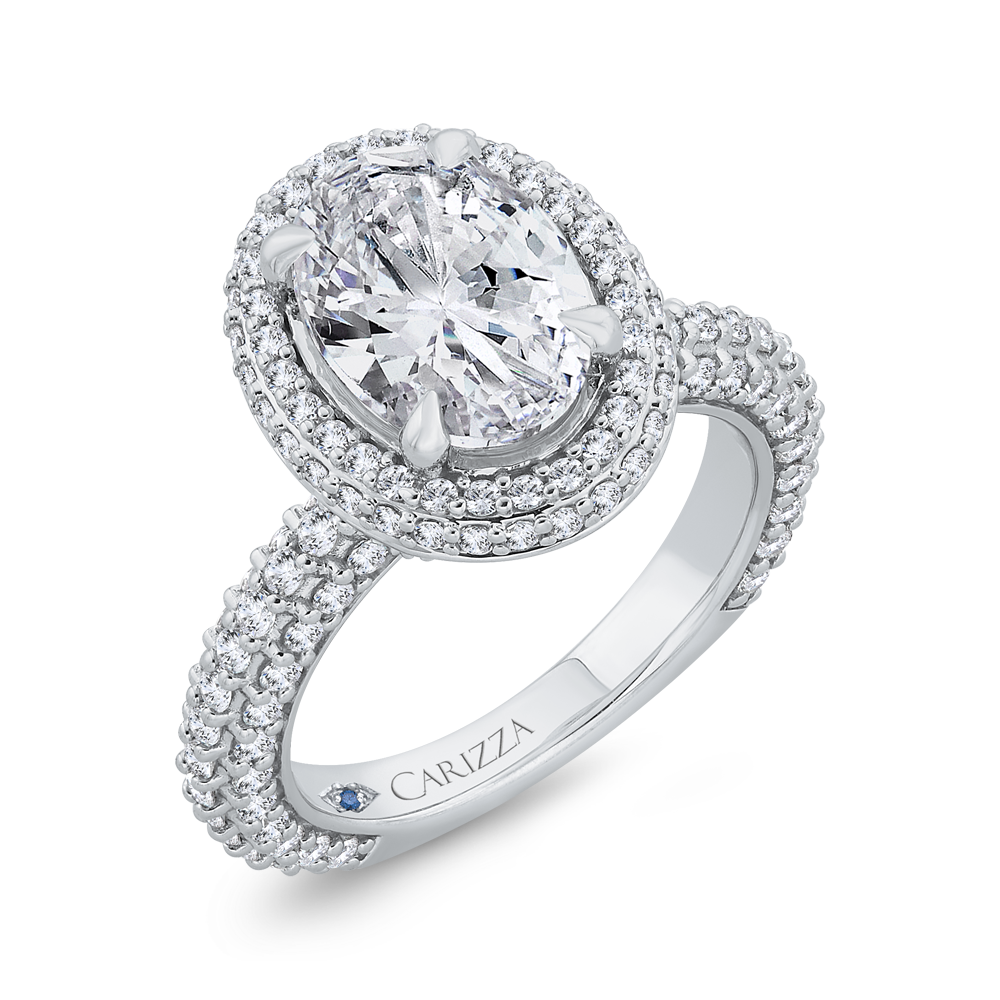 14K White Gold Oval Diamond Halo Engagement Ring (Semi-Mount)