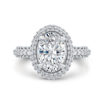 14K White Gold Oval Diamond Halo Engagement Ring (Semi-Mount)