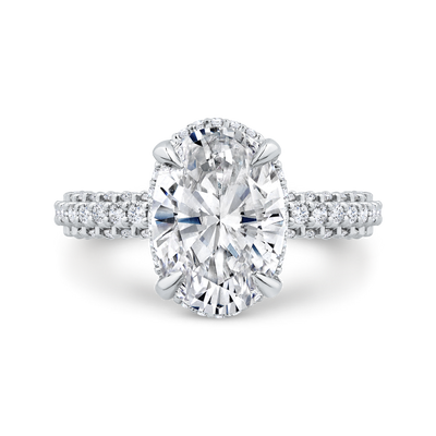 14K White Gold Oval Diamond Three Row Engagement Ring (Semi-Mount)
