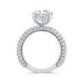 14K White Gold Oval Diamond Three Row Engagement Ring (Semi-Mount)