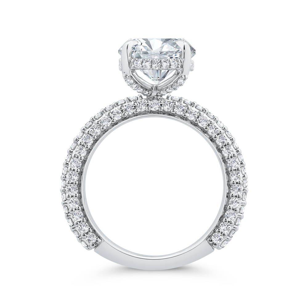 14K White Gold Oval Diamond Three Row Engagement Ring (Semi-Mount)