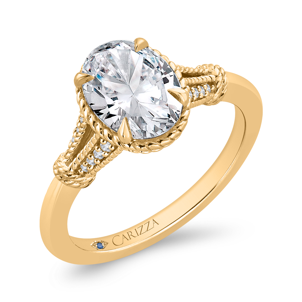 14K Yellow Gold Oval Cut Diamond Engagement Ring (Semi-Mount)