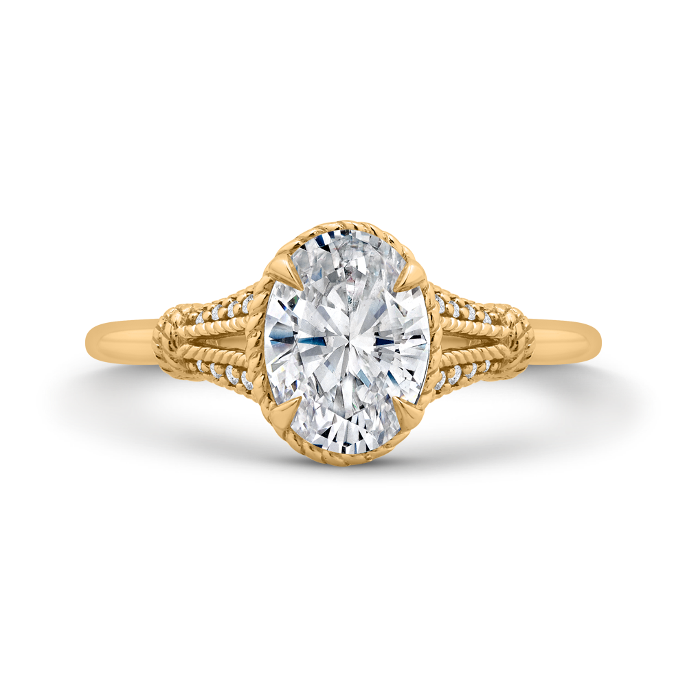 14K Yellow Gold Oval Cut Diamond Engagement Ring (Semi-Mount)