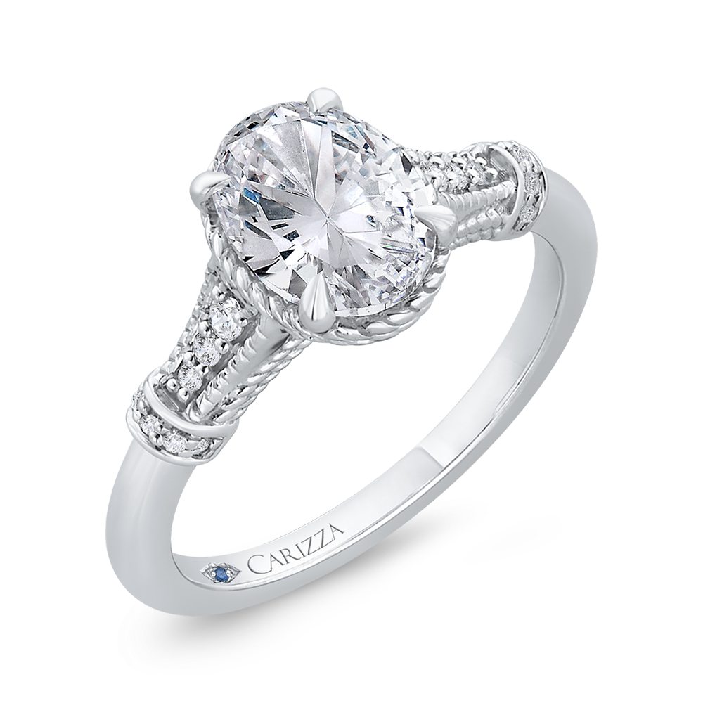 14K White Gold Oval Cut Diamond Engagement Ring (Semi-Mount)