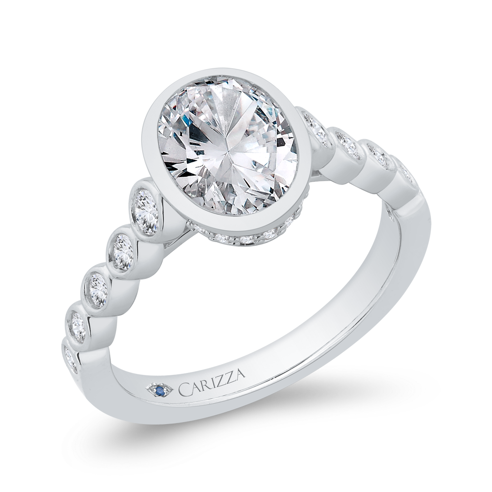 14K White Gold Oval Cut Diamond Engagement Ring (Semi-Mount)