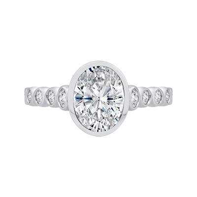 14K White Gold Oval Cut Diamond Engagement Ring (Semi-Mount)