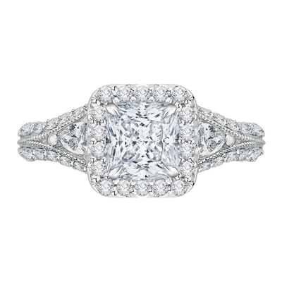 Split Shank Princess Cut Diamond Halo Engagement Ring in 14K White Gold (Semi-Mount)