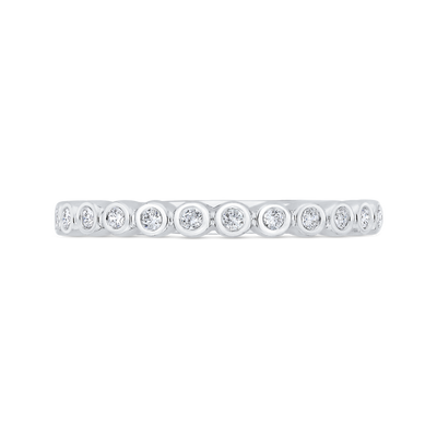 Bezel Set Diamond Wedding Band with Round Shank in 14K White Gold