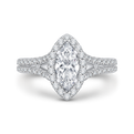 14K Two-Tone Gold Marquise Diamond Halo Vintage Engagement Ring with Split Shank (Semi-Mount)