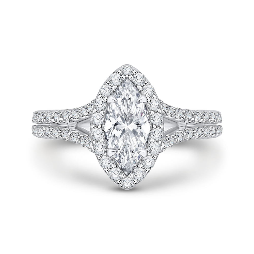 14K Two-Tone Gold Marquise Diamond Halo Vintage Engagement Ring with Split Shank (Semi-Mount)