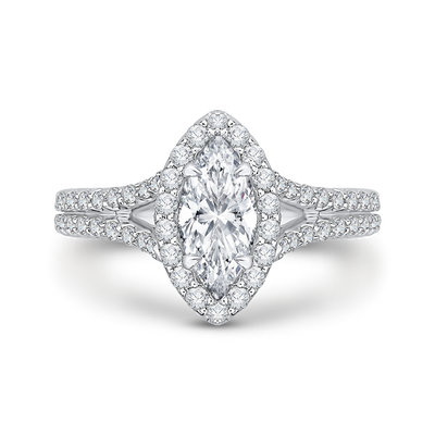 14K Two-Tone Gold Marquise Diamond Halo Vintage Engagement Ring with Split Shank (Semi-Mount)