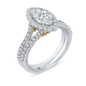 14K Two-Tone Gold Marquise Diamond Halo Vintage Engagement Ring with Split Shank (Semi-Mount)