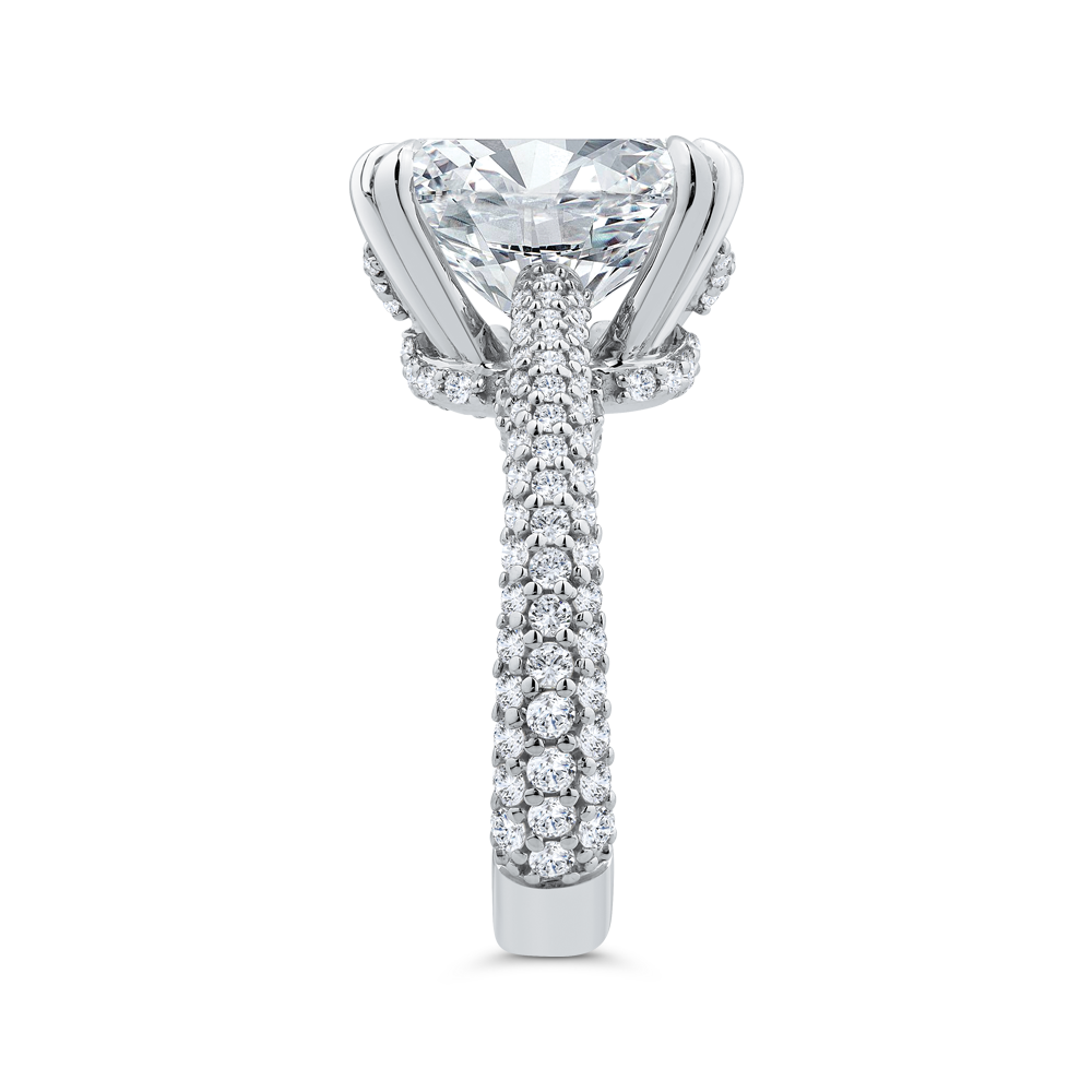 14K White Gold Radiant Diamond Three Row Engagement Ring (Semi-Mount)