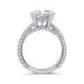 14K White Gold Radiant Diamond Three Row Engagement Ring (Semi-Mount)