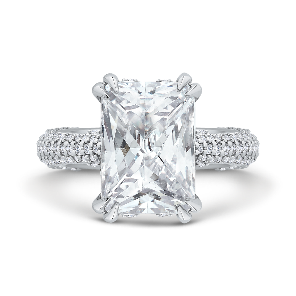 14K White Gold Radiant Diamond Three Row Engagement Ring (Semi-Mount)