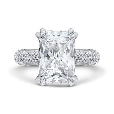 14K White Gold Radiant Diamond Three Row Engagement Ring (Semi-Mount)