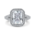 Radiant Diamond Halo Engagement Ring In 14K White Gold with Split Shank (Semi-Mount)