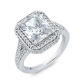 Radiant Diamond Halo Engagement Ring In 14K White Gold with Split Shank (Semi-Mount)