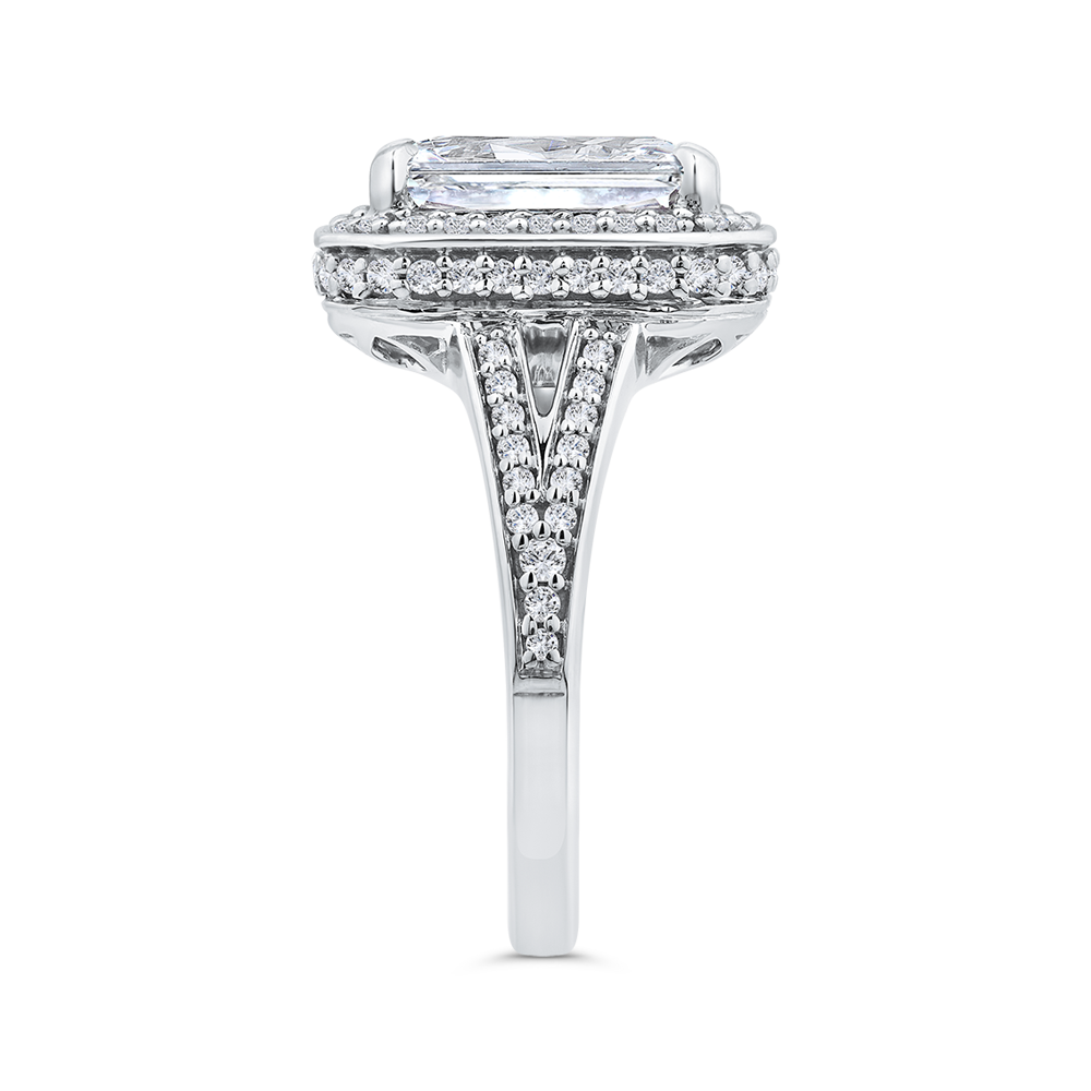 Radiant Diamond Halo Engagement Ring In 14K White Gold with Split Shank (Semi-Mount)