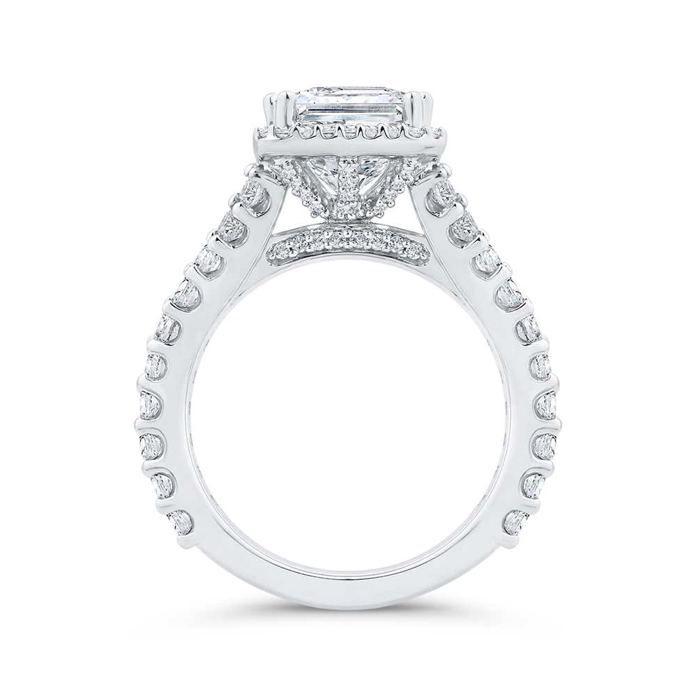 Radiant Diamond Halo Engagement Ring In 14K White Gold with Split Shank (Semi-Mount)