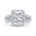 Radiant Diamond Halo Engagement Ring In 14K White Gold with Split Shank (Semi-Mount)