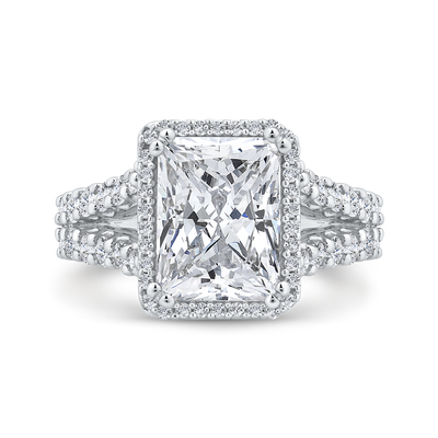 Radiant Diamond Halo Engagement Ring In 14K White Gold with Split Shank (Semi-Mount)