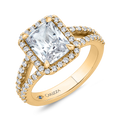 Radiant Diamond Halo Engagement Ring In 14K Yellow Gold with Split Shank (Semi-Mount)