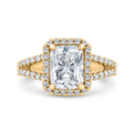 Radiant Diamond Halo Engagement Ring In 14K Yellow Gold with Split Shank (Semi-Mount)