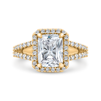 Radiant Diamond Halo Engagement Ring In 14K Yellow Gold with Split Shank (Semi-Mount)