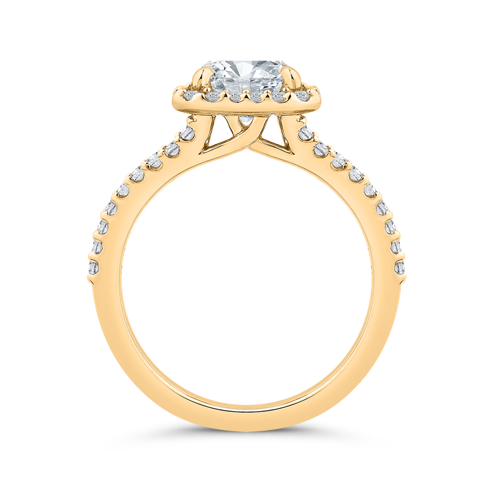 Radiant Diamond Halo Engagement Ring In 14K Yellow Gold with Split Shank (Semi-Mount)