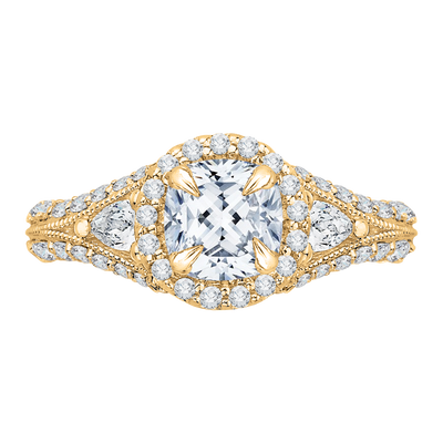 Cushion Cut Split Shank Diamond Halo Engagement Ring in 14K Yellow Gold (Semi-Mount)