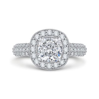 Cushion Cut Diamond Halo Cathedral Style Engagement Ring in 14K White Gold (Semi-Mount)