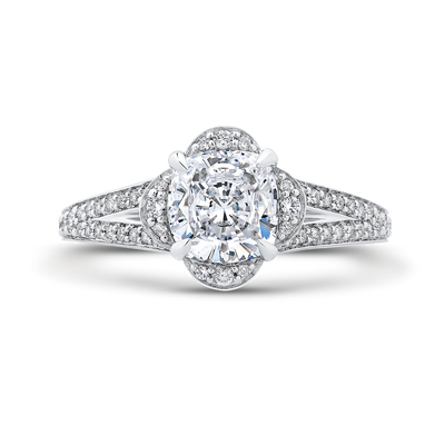 Cushion Cut Diamond Cathedral Style Engagement Ring in 14K White Gold (Semi-Mount)