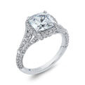 Split Shank Cushion Cut Diamond Halo Engagement Ring in 14K White Gold (Semi-Mount)