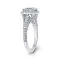 Split Shank Cushion Cut Diamond Halo Engagement Ring in 14K White Gold (Semi-Mount)