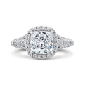 Split Shank Cushion Cut Diamond Halo Engagement Ring in 14K White Gold (Semi-Mount)