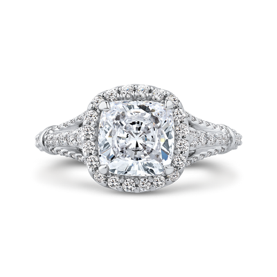 Split Shank Cushion Cut Diamond Halo Engagement Ring in 14K White Gold (Semi-Mount)