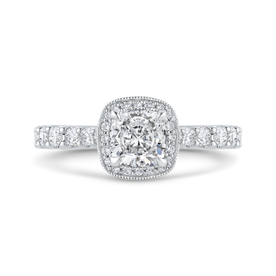 Cushion Cut Diamond Halo Engagement Ring in 14K White Gold (Semi-Mount)