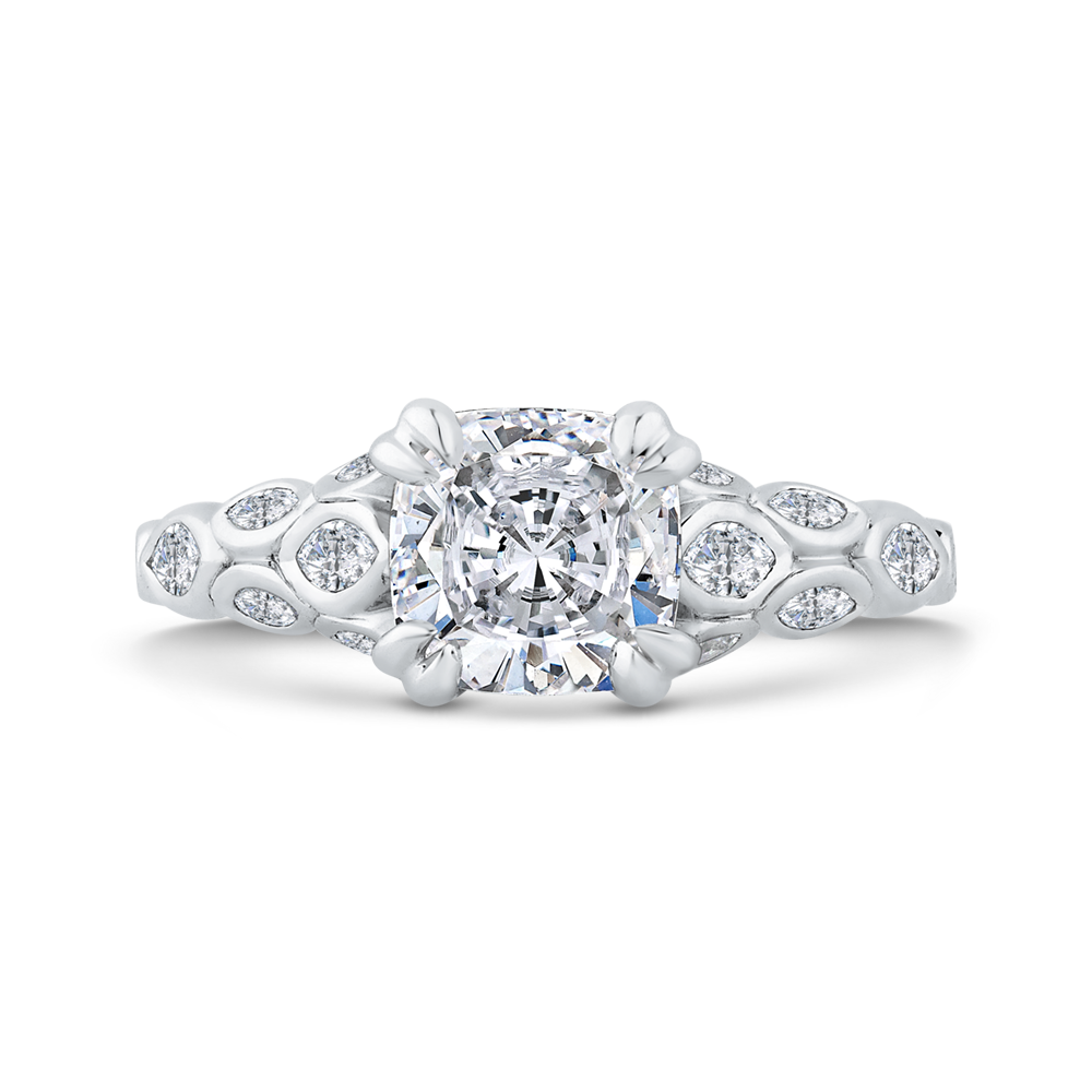 Cushion Cut Diamond Engagement Ring with Bezel Set in 14K White Gold (Semi-Mount)