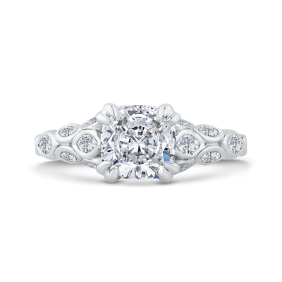 Cushion Cut Diamond Engagement Ring with Bezel Set in 14K White Gold (Semi-Mount)