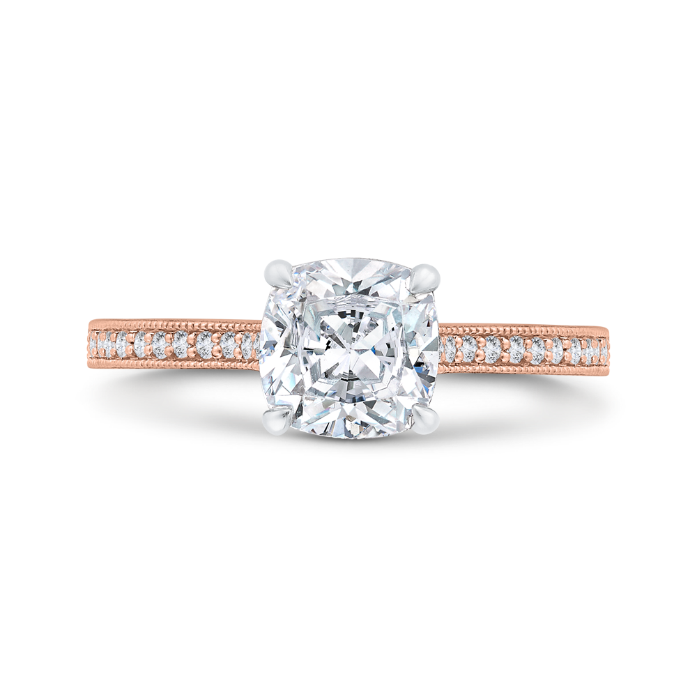 14K Two Tone Gold Cushion Cut Diamond Engagement Ring (Semi-Mount)
