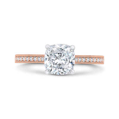 14K Two Tone Gold Cushion Cut Diamond Engagement Ring (Semi-Mount)